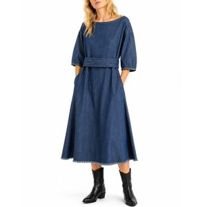 rachel comey denim dress Baldan Indigo / 6. / Vista Raw Wash Sleeveless midi dress cut from structured raw denim Rachel Comey Holt Medium Wash